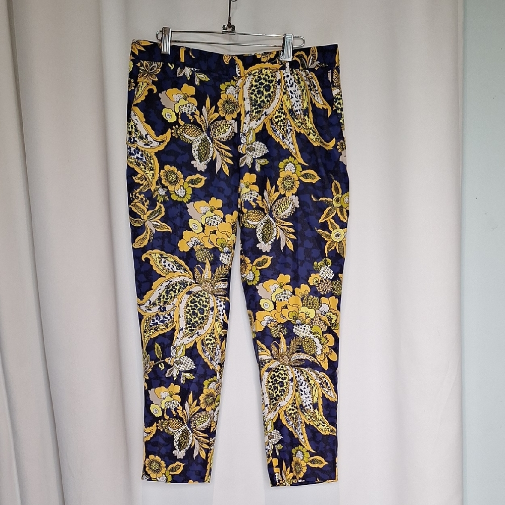Banana Republic Avery Blue and Yellow Patterned Pants Size 8